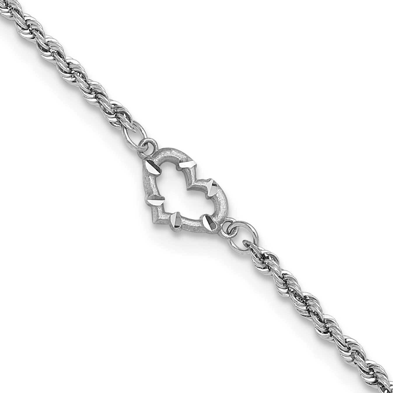 Diamond-Cut Rope Heart 10In Anklet 10k White Gold 10ANK153-10