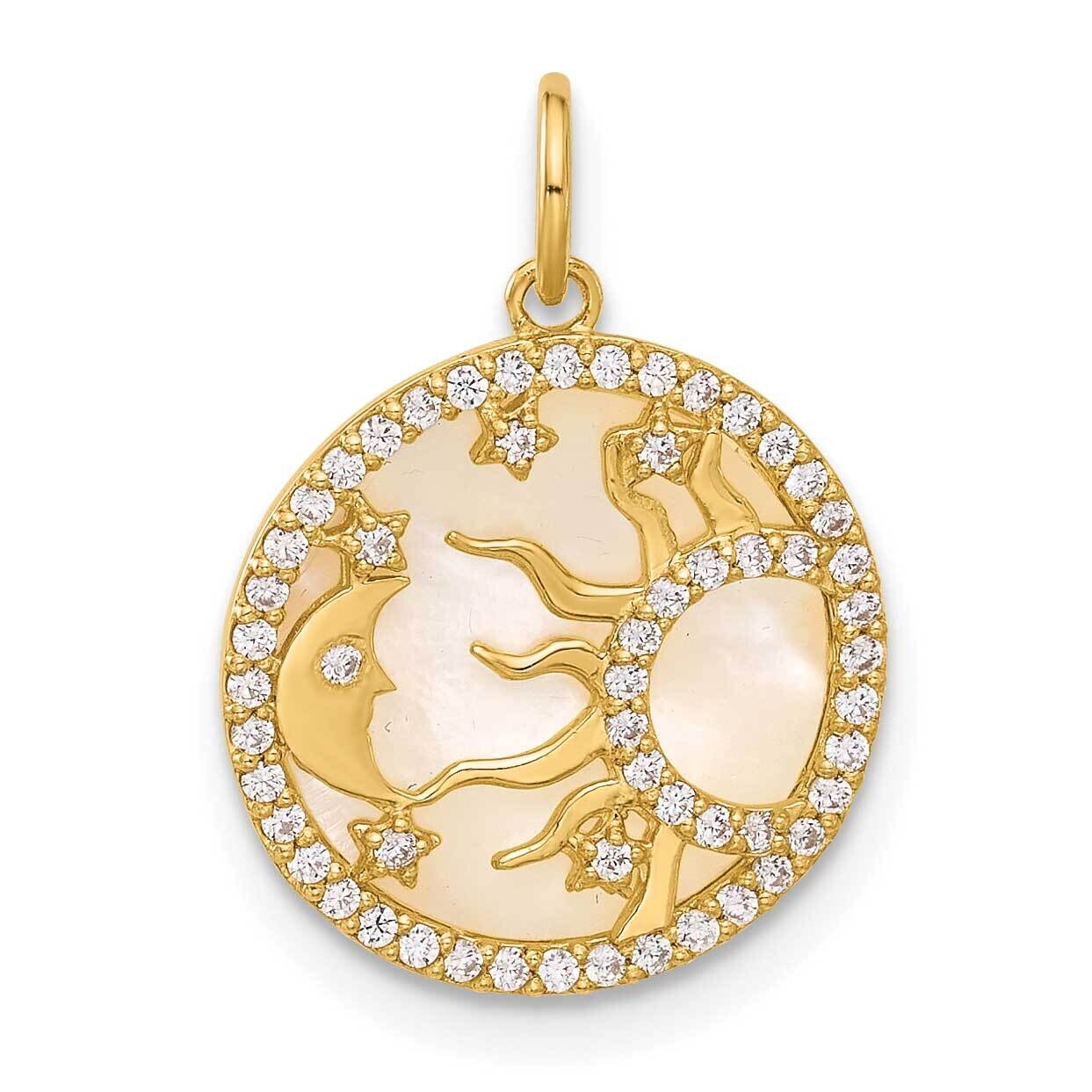 CZ Mother Of Pearl Sun Moon Stars Disc Charm 10k Polished Gold 10C1490 by Men&#39;s Jewelry and Accesso…