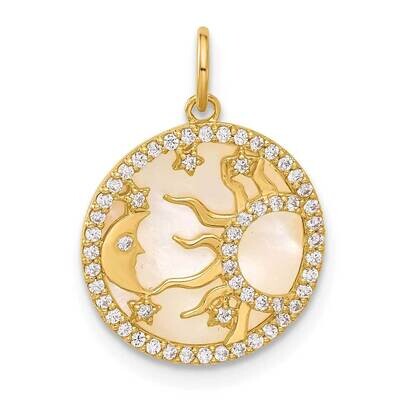CZ Mother Of Pearl Sun Moon Stars Disc Charm 10k Polished Gold 10C1490 by Men&#39;s Jewelry and Accesso…