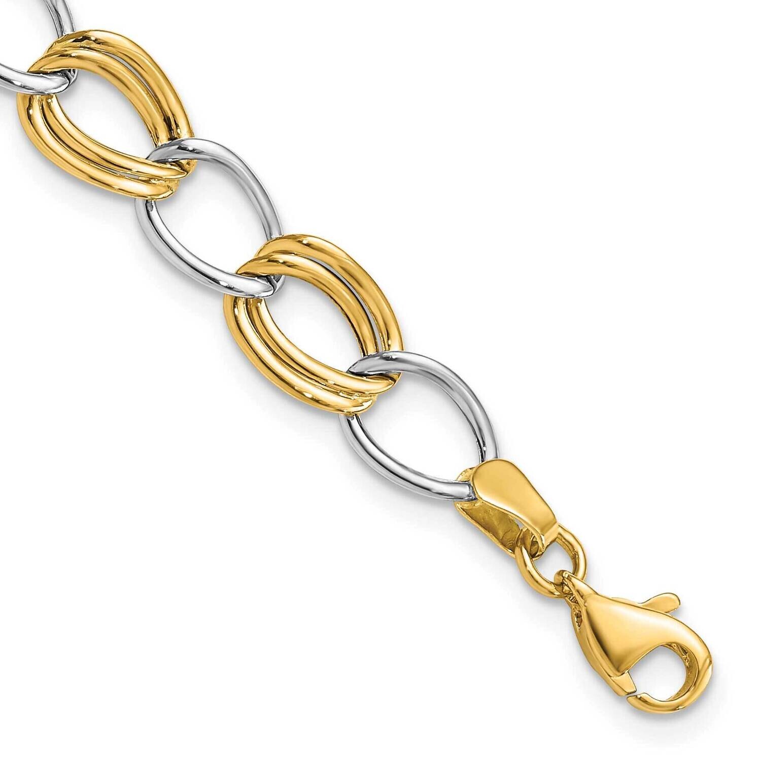 Polished Open Link Bracelet 7.5 Inch 10k Two-Tone Gold 10SF2140-7.5, MPN: 10SF2140-7.5,