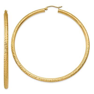 Diamond-Cut 3mm Round Hoop Earrings 10k Gold 10TC274, MPN: 10TC274,