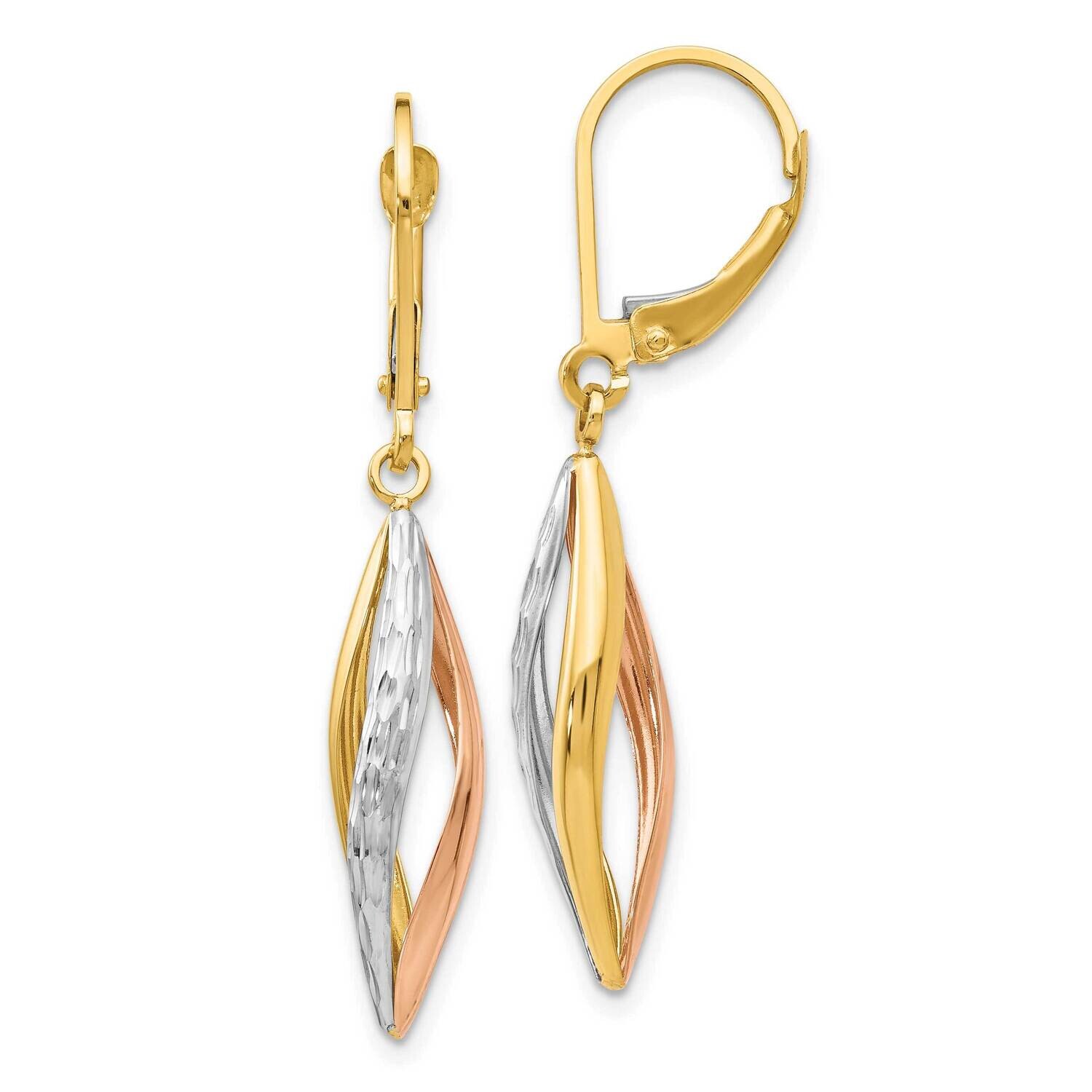 White Rhodium Diamond-Cut Leverback Earrings 10k Two-Tone Gold 10TH927