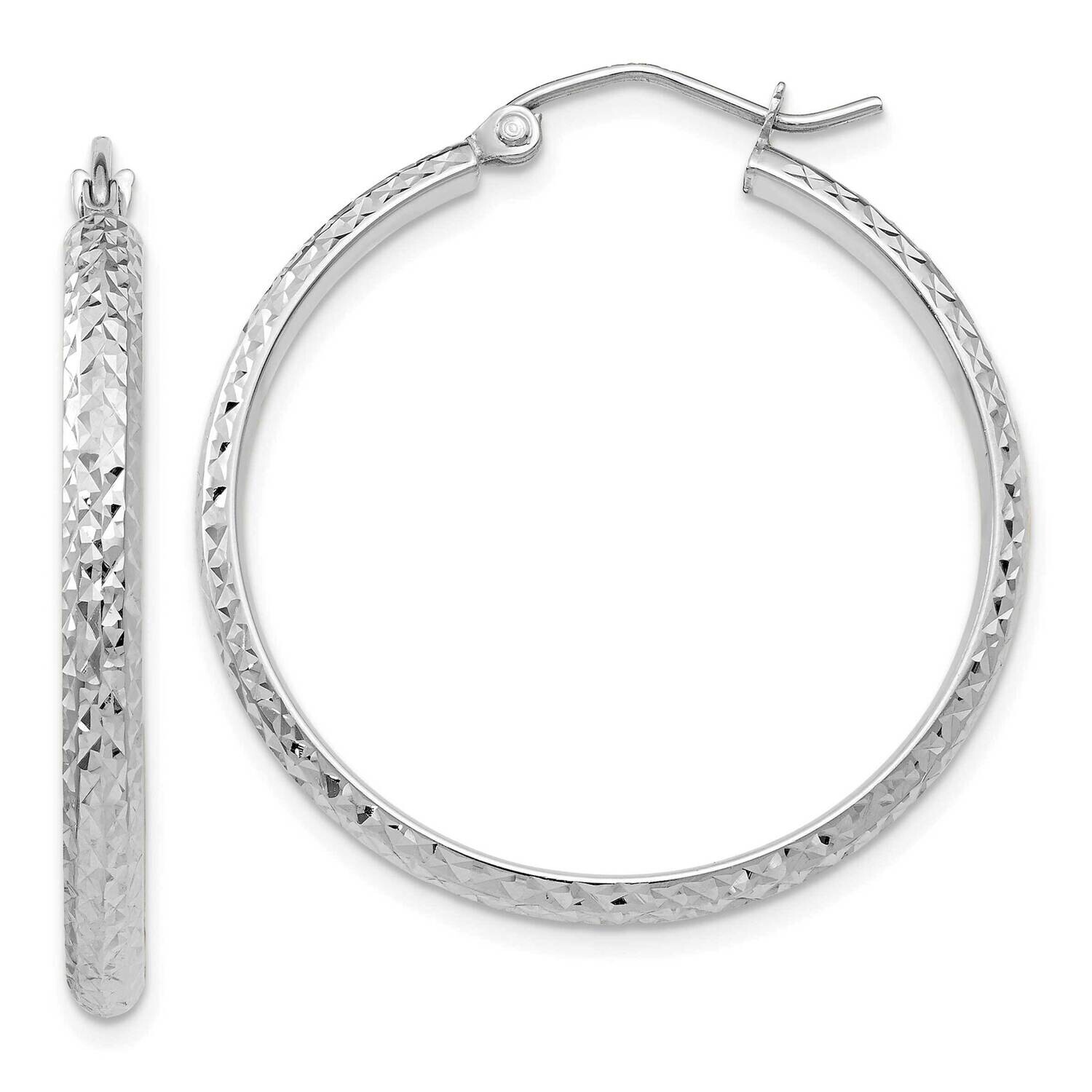 Diamond-Cut 2.8X30mm Hollow Hoop Earrings 10k White Gold 10TC802, MPN: 10TC802,