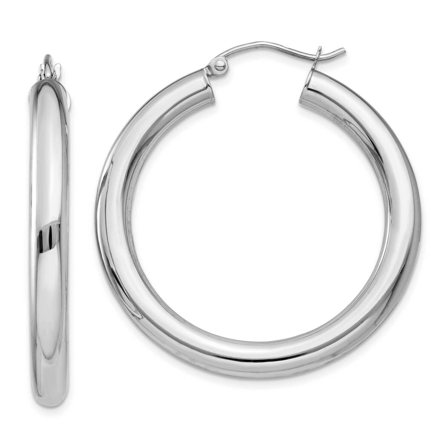 Polished 4mm Lightweight Tube Hoop Earrings 10k White Gold 10T859L, MPN: 10T859L,