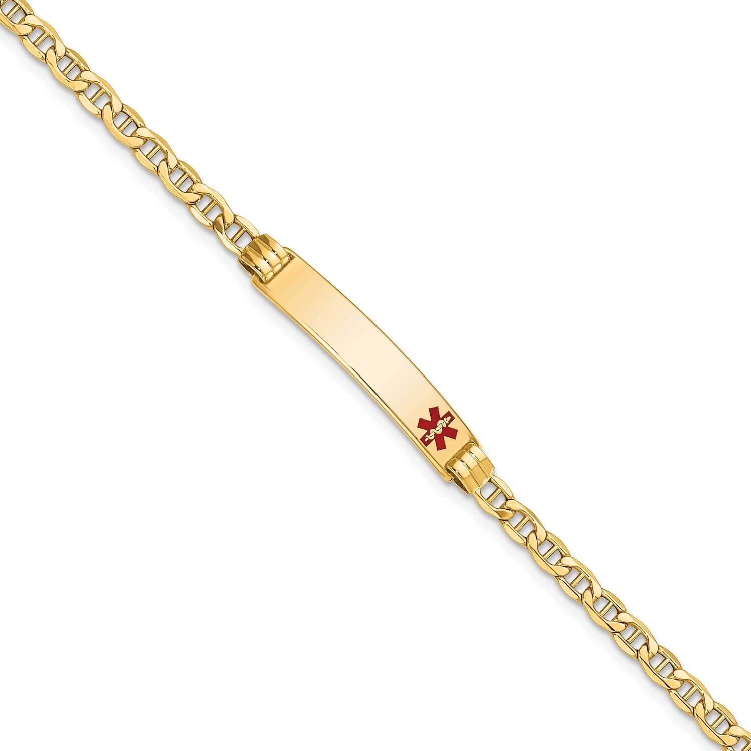 Semi-Solid Medical Red Enamel Anchor Link Id Bracelet 7 Inch 10k Gold 10XM558FR-7, MPN: 10XM558FR-7,