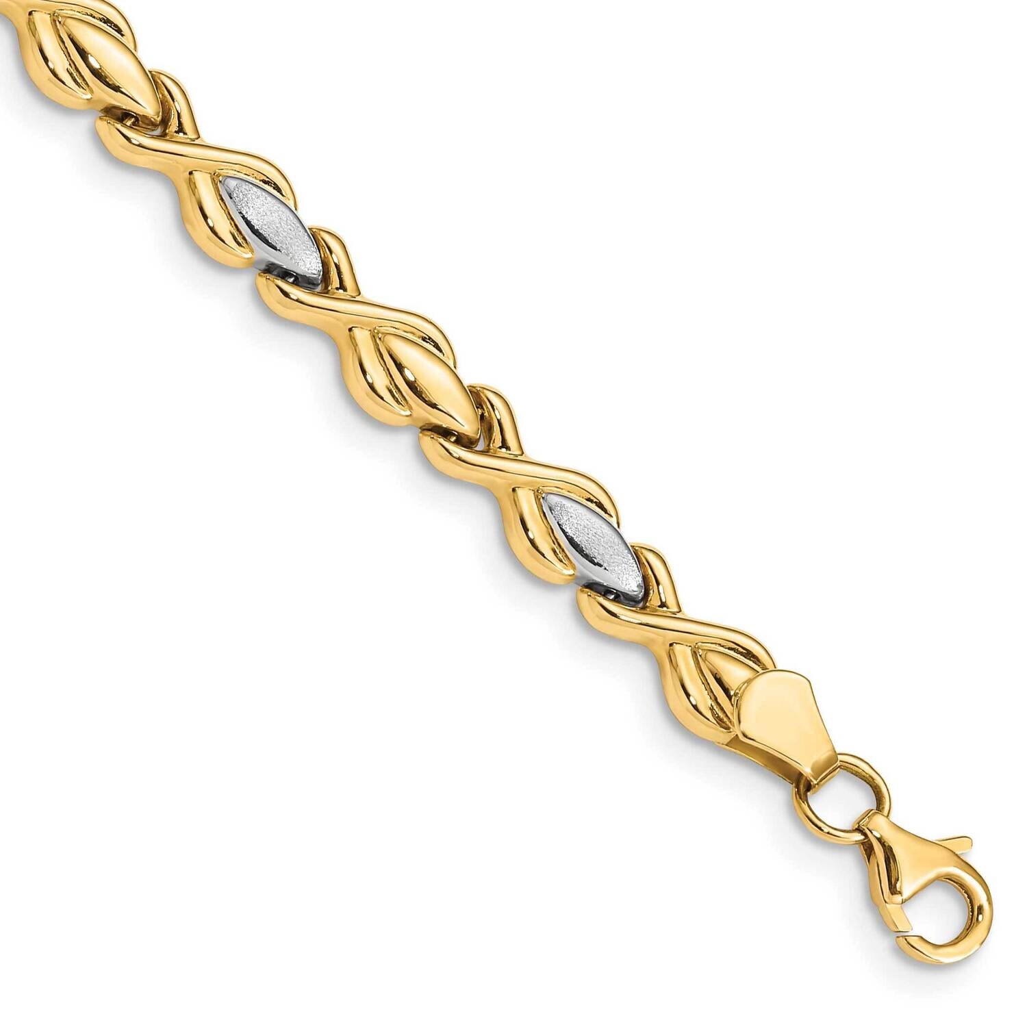 Rhodium Polished Satin Link Bracelet 7.25 Inch 10k Gold 10FB1478-7.25, MPN: 10FB1478-7.25,