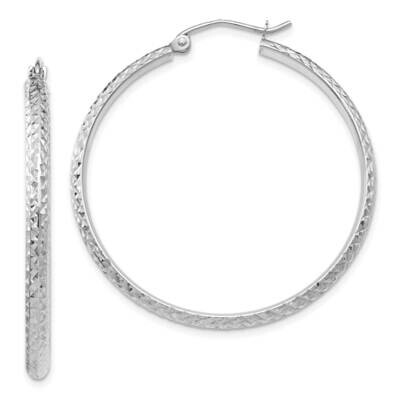Diamond-Cut 2.8X37mm Hollow Hoop Earrings 10k White Gold 10TC803, MPN: 10TC803,