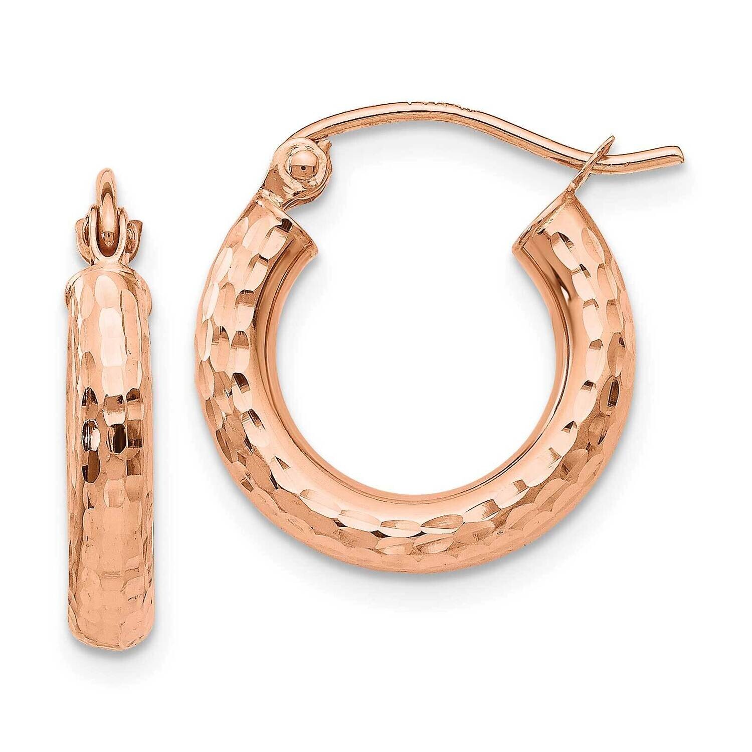 Polished Lightweight Small Diamond-Cut Tube Hoop Earrings 10k Rose Gold 10TF822, MPN: 10TF822,