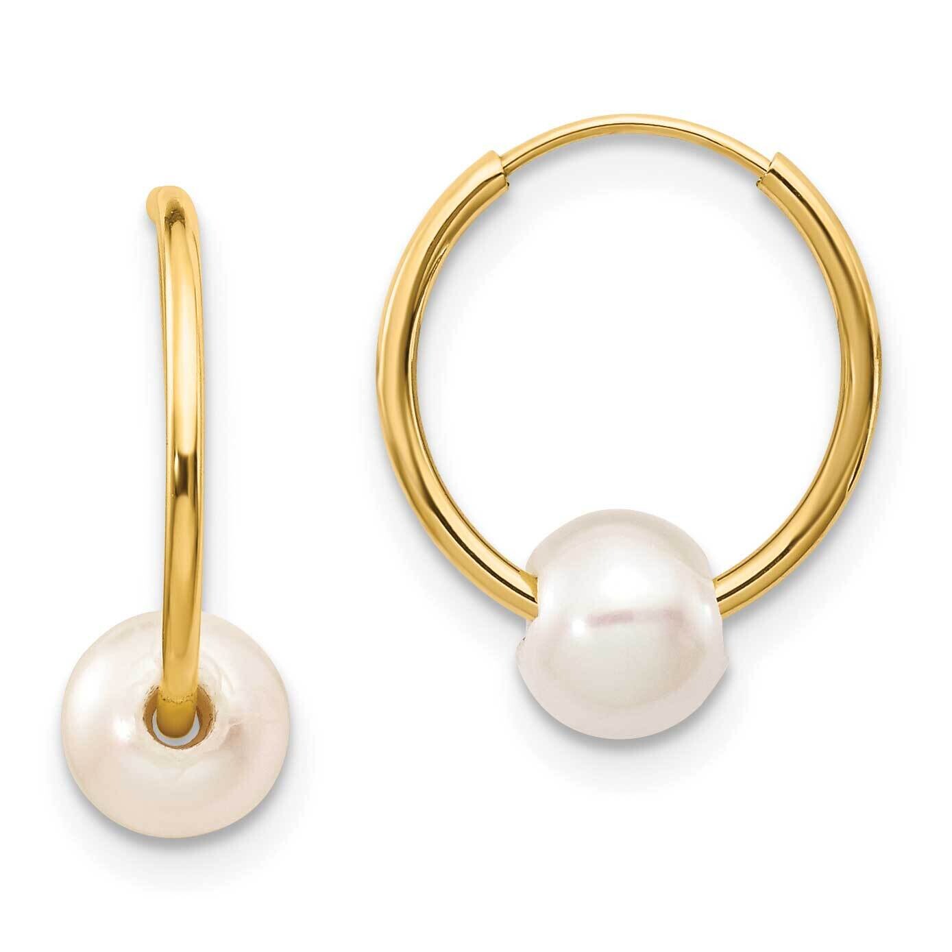 5-6mm White Semi-Round Freshwater Cultured Pearl Endless Hoop Earrings 10k Gold 10XF590EW