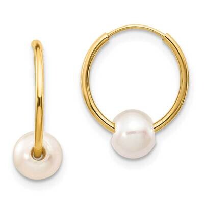 5-6mm White Semi-Round Freshwater Cultured Pearl Endless Hoop Earrings 10k Gold 10XF590EW, MPN: 10X…