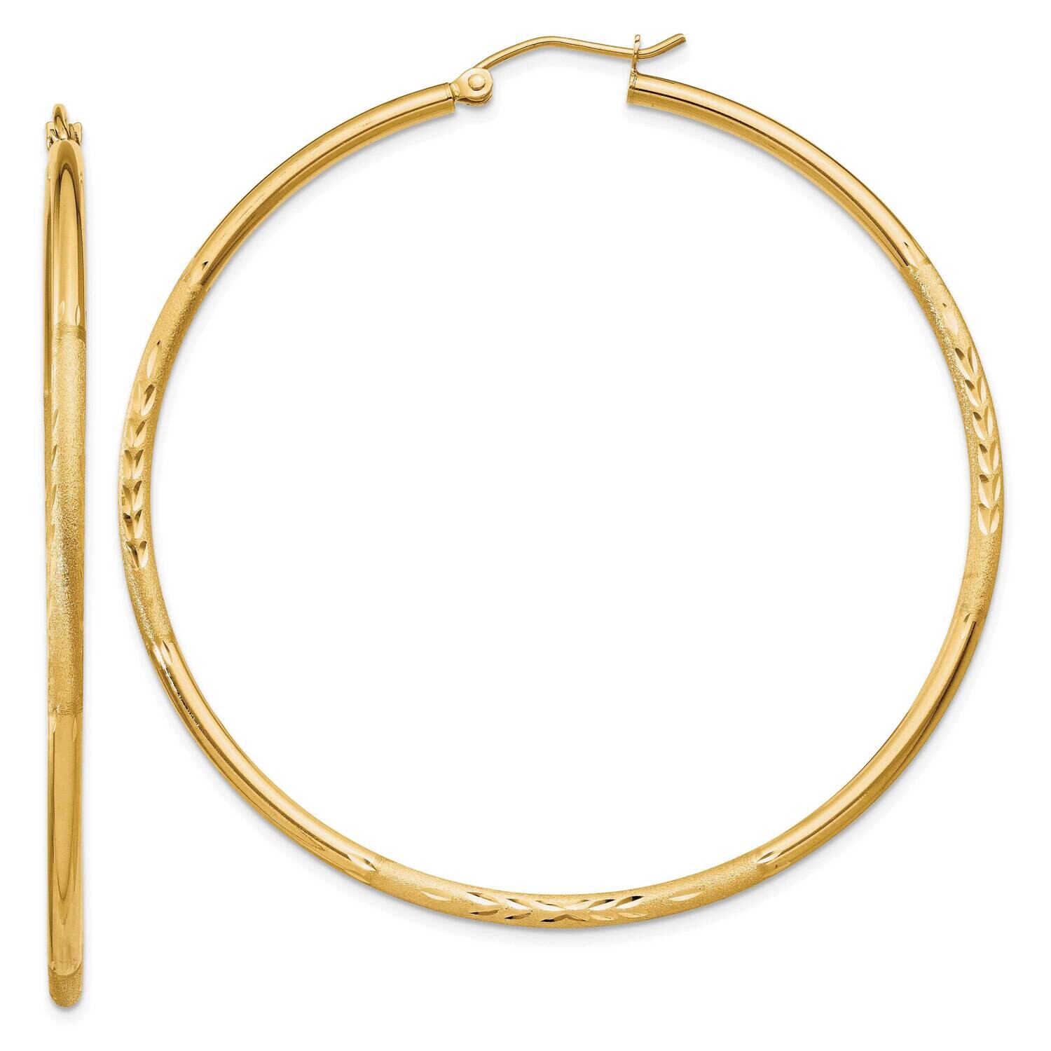 Satin Diamond-Cut 2mm Round Tube Hoop Earrings 10k Gold 10TC216, MPN: 10TC216,
