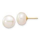 10-11mm White Button Freshwater Cultured Pearl Stud Post Earrings 10k Gold 10X100BW, MPN: 10X100BW,