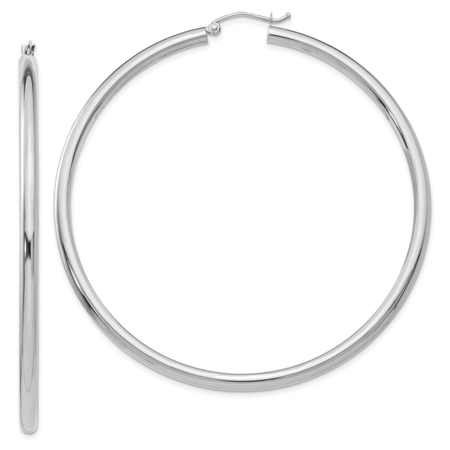 Polished 3mm Lightweight Tube Hoop Earrings 10k White Gold 10T857L, MPN: 10T857L,