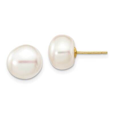 9-10mm White Button Freshwater Cultured Pearl Stud Post Earrings 10k Gold 10X90BW, MPN: 10X90BW,