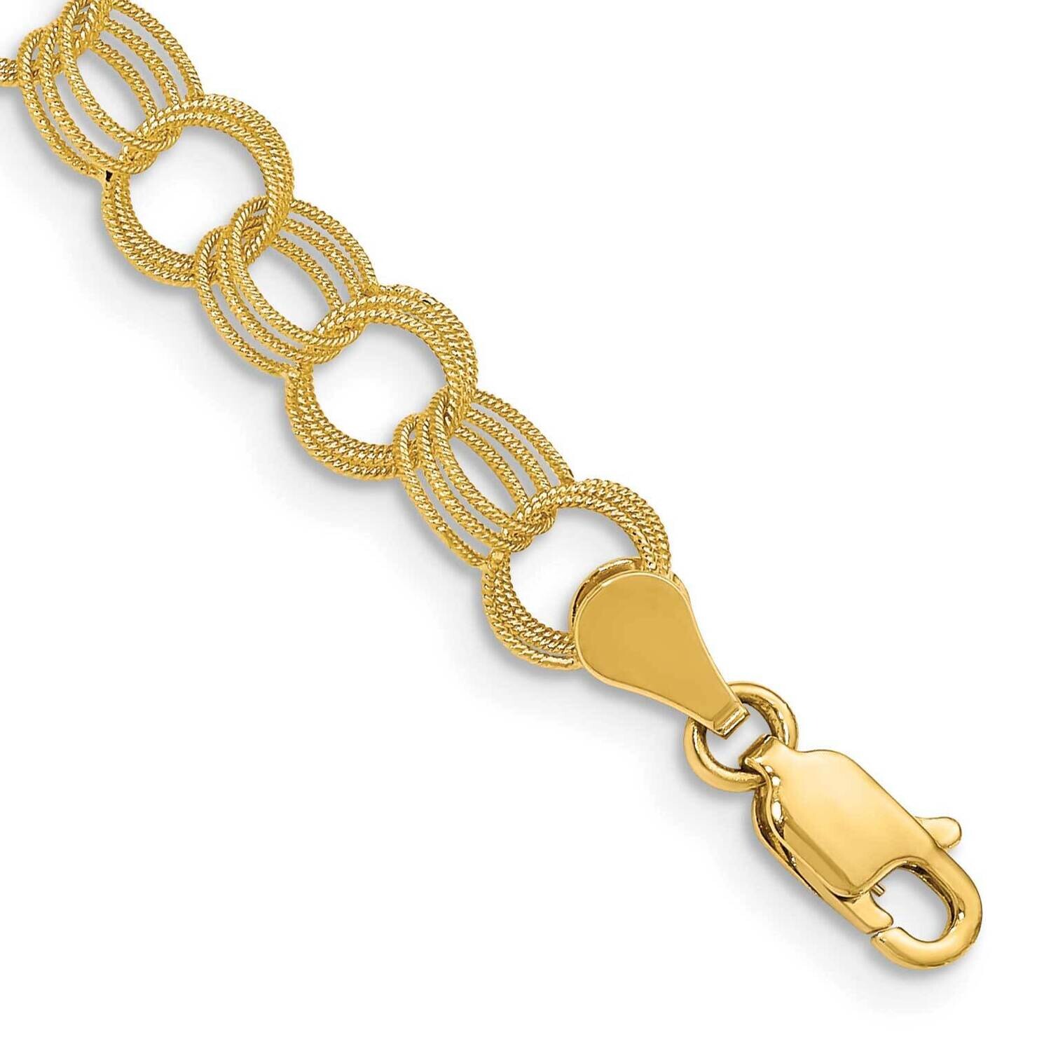 Solid Triple Link Charm Bracelet 7 Inch 10k Gold 10DO536-7