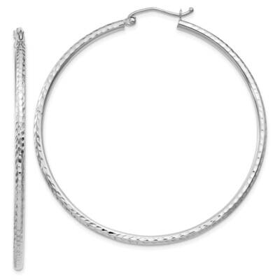 Diamond-Cut 2mm Round Tube Hoop Earrings 10k White Gold 10TC227, MPN: 10TC227,