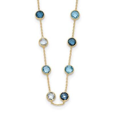 CZ 6.0Bt Blue Topaz 20 Station Necklace 10k Polished Gold 10C1471-18, MPN: 10C1471-18,