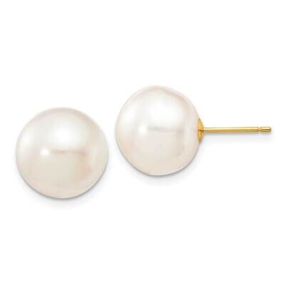 11-12mm White Button Freshwater Cultured Pearl Stud Post Earrings 10k Gold 10X110BW, MPN: 10X110BW,