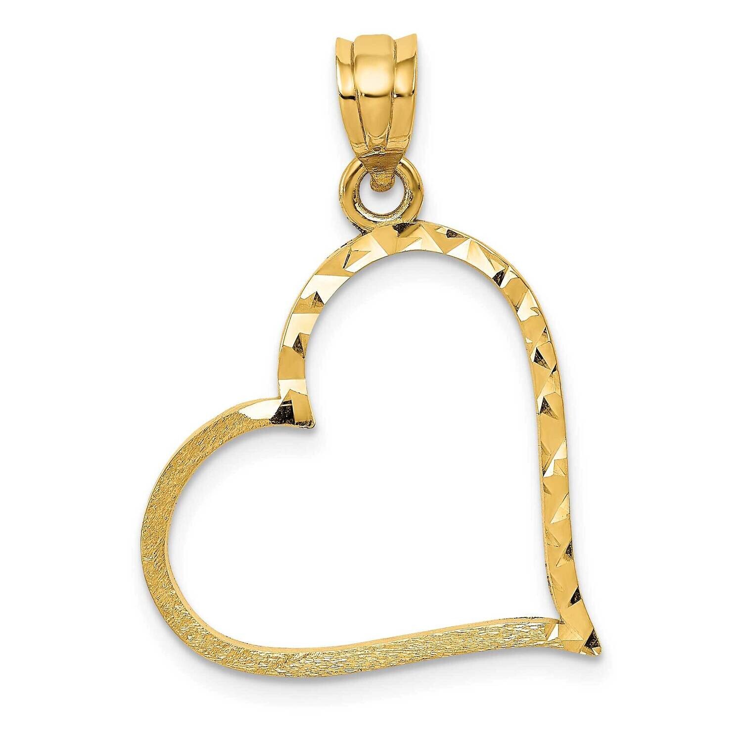 Satin Diamond-Cut Crooked Heart Pendant 10k Gold 10D1054, MPN: 10D1054,