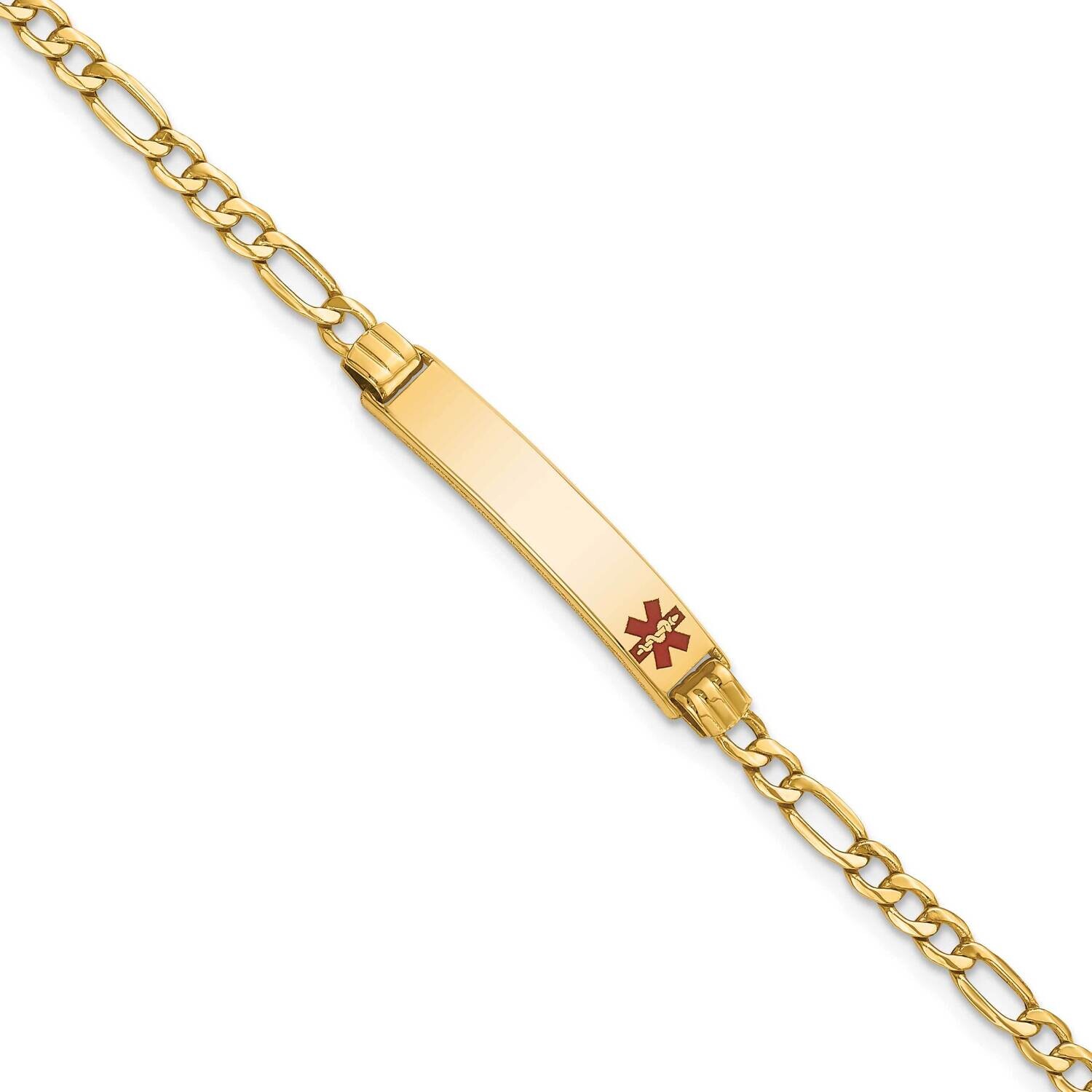 Semi-Solid Medical Polished Red Enamel Figaro Id Bracelet 8 Inch 10k Gold 10XM556FR-8, MPN: 10XM556…