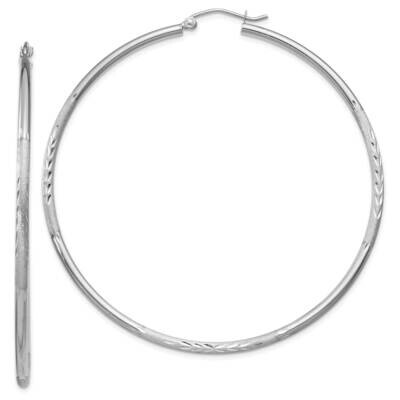 Satin Diamond-Cut 2mm Round Hoop Earrings 10k White Gold 10TC205, MPN: 10TC205,