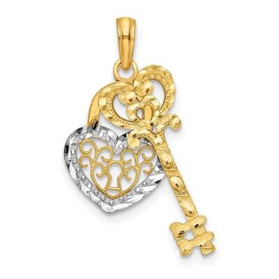&amp; Rhodium Filigree Heart Lock Key Pendant 10k Gold 10K9632, MPN: 10K9632, 63721814189