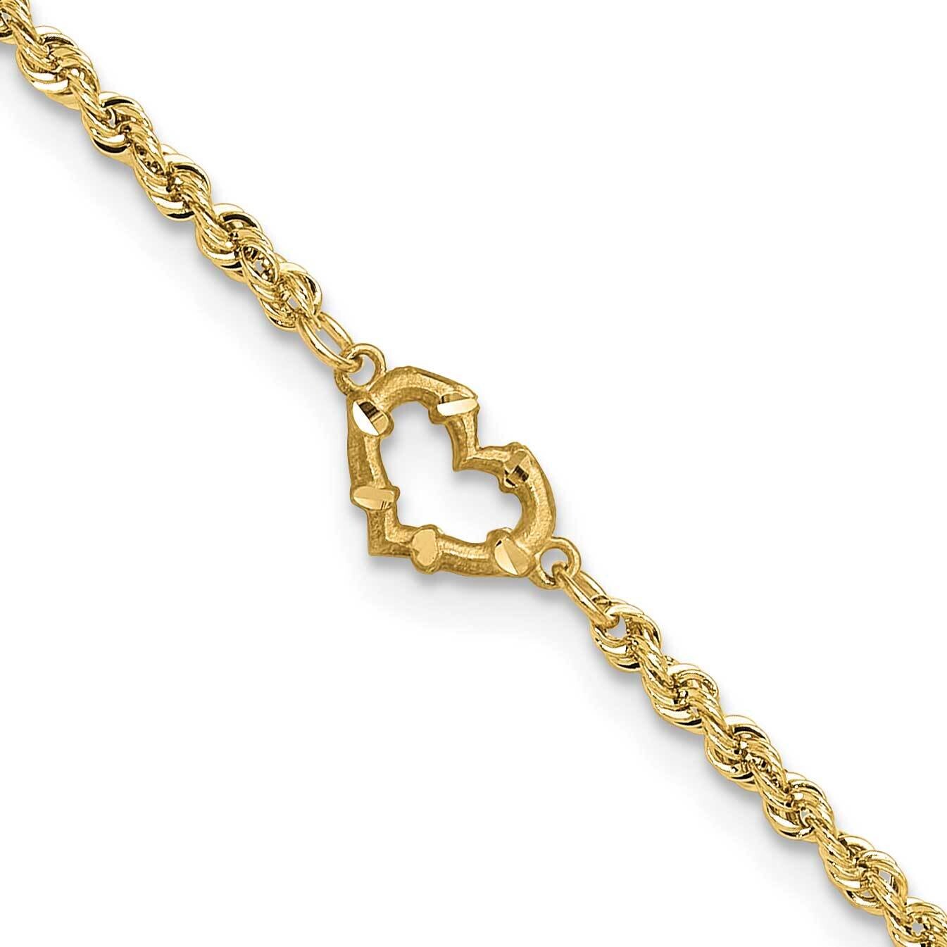 Diamond-Cut Open Heart Rope Anklet 10k Gold 10ANK154-10