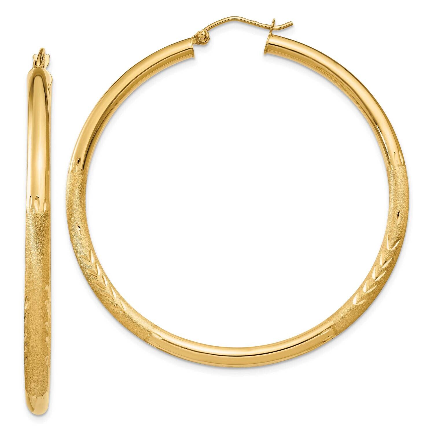Satin &amp; Diamond-Cut 3mm Round Hoop Earrings 10k Gold 10TC295, MPN: 10TC295,