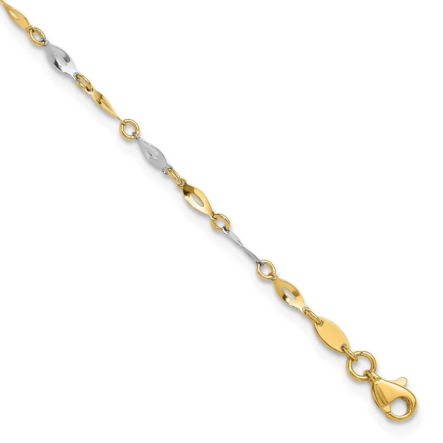 Polished 9 Inch Plus 1 Inch Extender Anklet 10k Two-Tone Gold 10ANK280-10, MPN: 10ANK280-10,