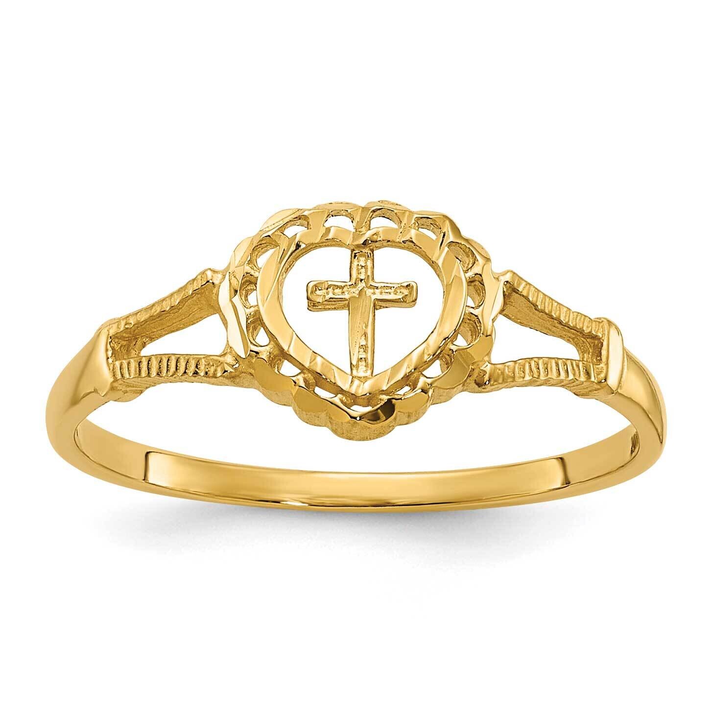 Diamond-Cut Childs Heart &amp; Cross Ring 10k Gold 10K3936, MPN: 10K3936,