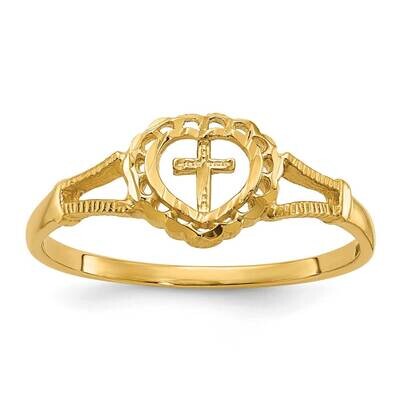Diamond-Cut Childs Heart &amp; Cross Ring 10k Gold 10K3936, MPN: 10K3936,