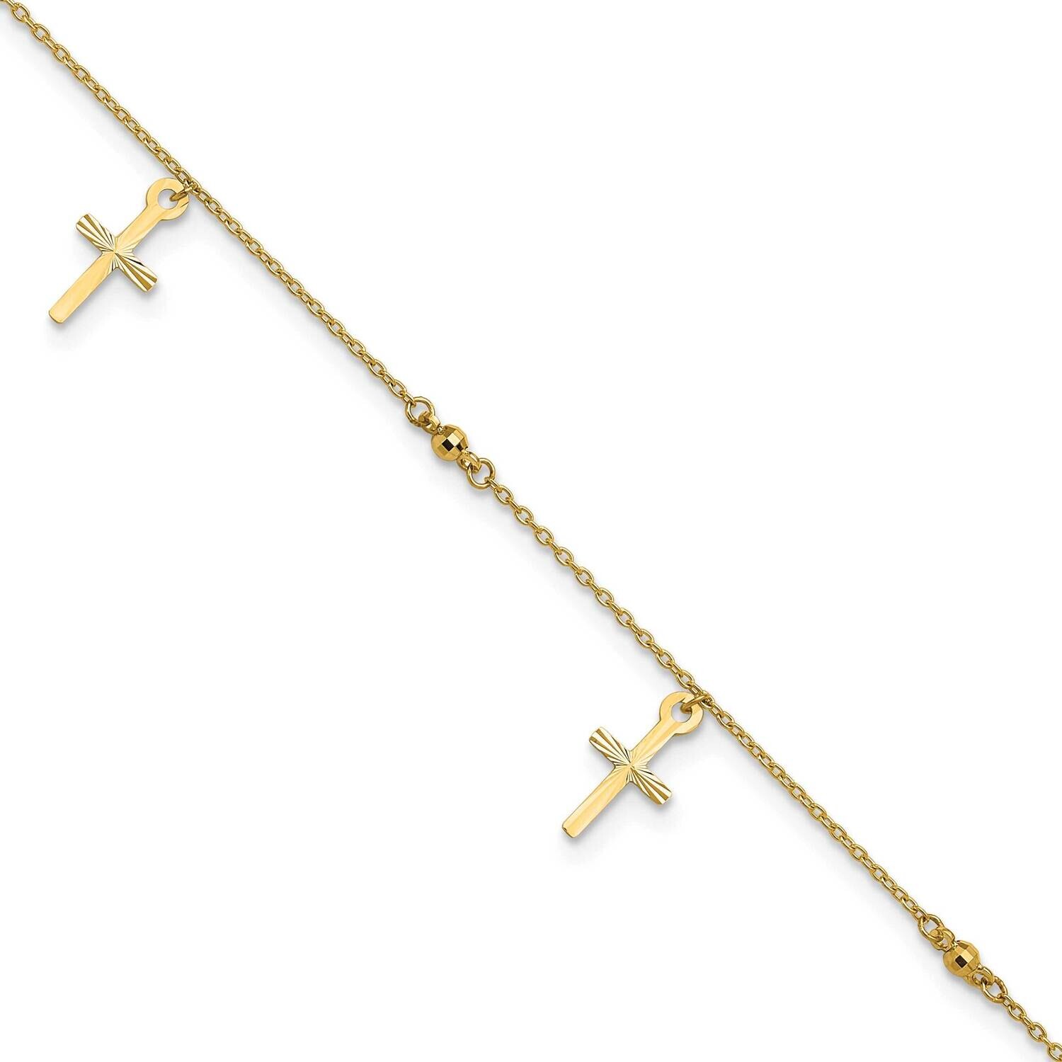 Textured Cross 9 Inch Plus 1 Inch Extender Anklet 10k Polished Gold 10ANK267-9