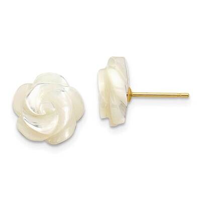 10mm White Mother Of Pearl Flower Design Post Stud Earrings 10k Gold 10XF594EW, MPN: 10XF594EW,