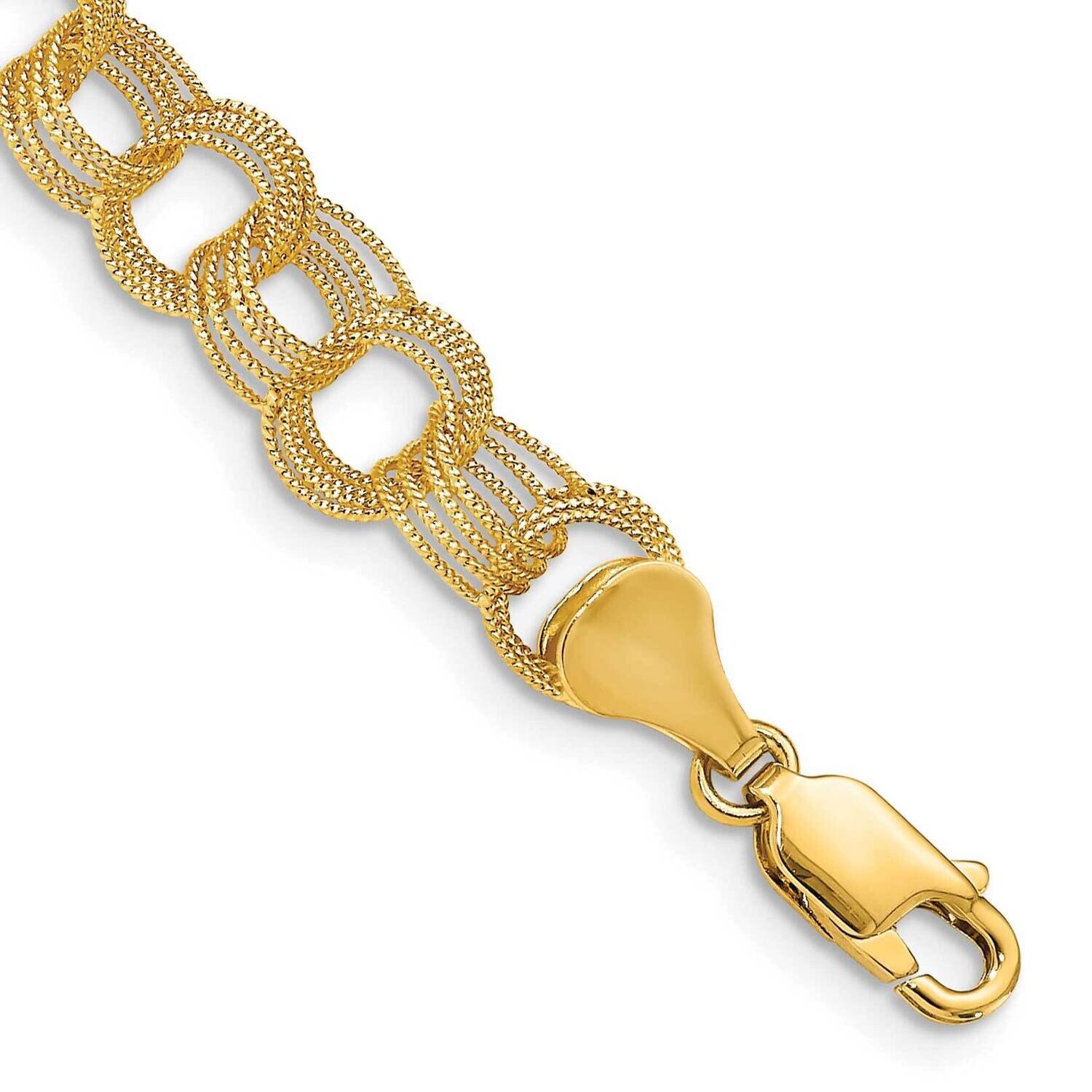 Solid Triple Link Charm Bracelet 8 Inch 10k Gold 10DO537-8