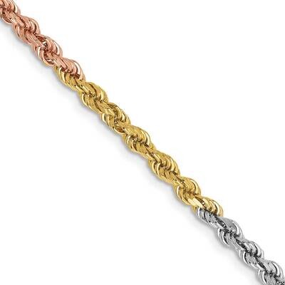 2.9mm Diamond-Cut Rope Chain 22 Inch 14k Tri-Color Gold 021TC-22, MPN: 021TC-22,