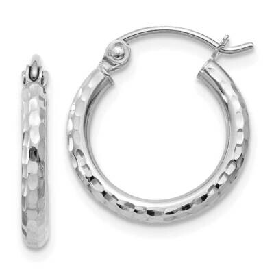 Diamond-Cut 2mm Round Tube Hoop Earrings 10k White Gold 10TC223, MPN: 10TC223,