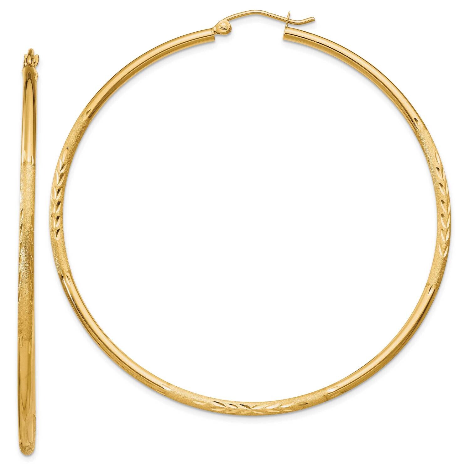Satin Diamond-Cut 2mm Round Tube Hoop Earrings 10k Gold 10TC217, MPN: 10TC217,