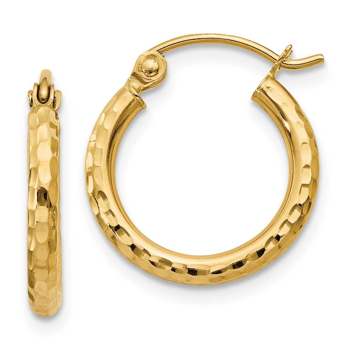 Diamond-Cut 2mm Round Tube Hoop Earrings 10k Gold 10TC234, MPN: 10TC234, 196904147740