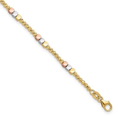 Diamond-Cut Beaded 7.5 Inch Bracelet 10k Tri-Color Gold 10SF2986TR-7.5, MPN: 10SF2986TR-7.5,