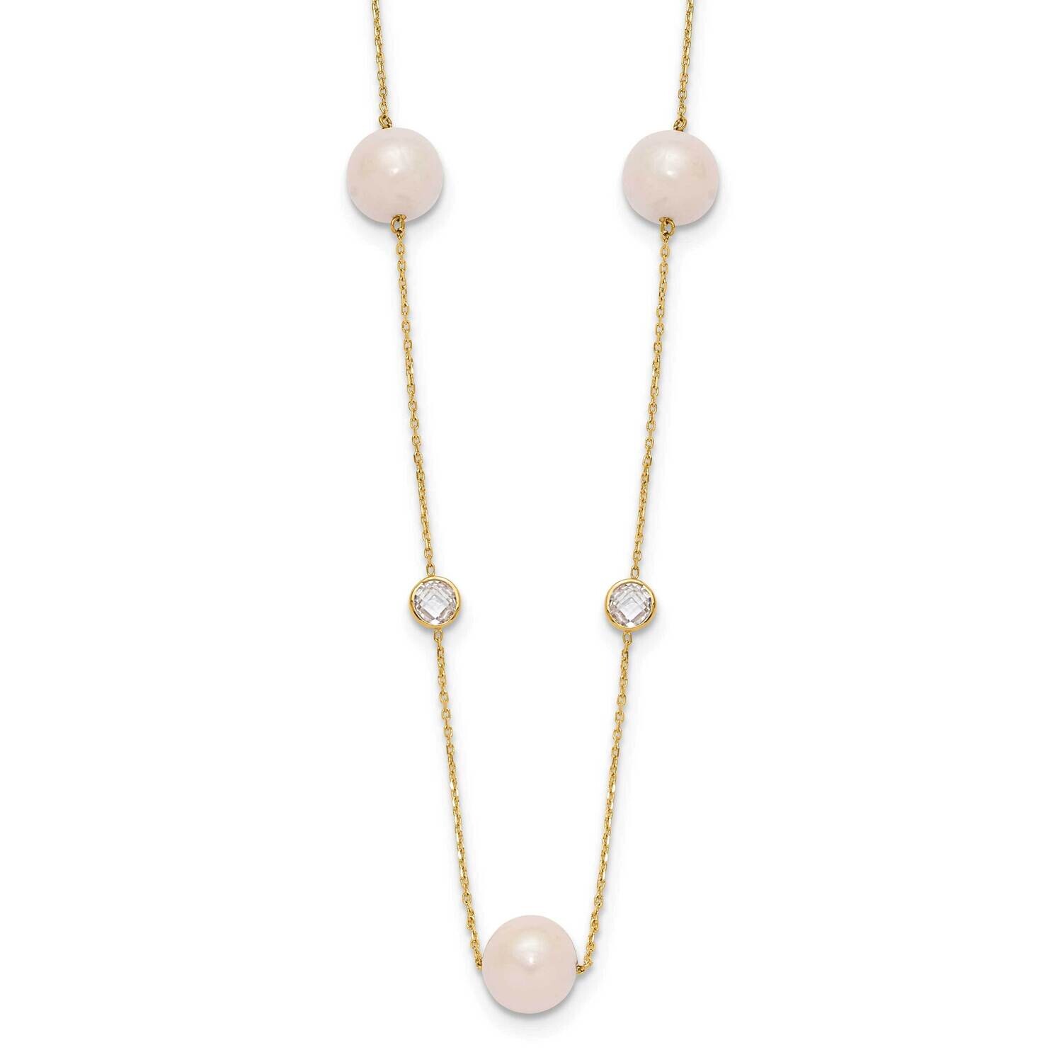 CZ 7-8mm Fwc Pearl 7 Station Necklace 10k Polished Gold 10C1470-20, MPN: 10C1470-20,