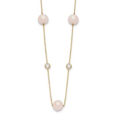 CZ 7-8mm Fwc Pearl 7 Station Necklace 10k Polished Gold 10C1470-20, MPN: 10C1470-20,