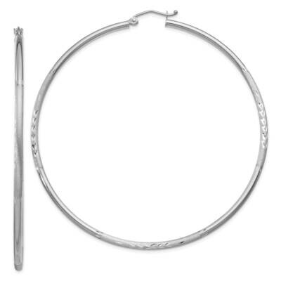 Satin Diamond-Cut 2mm Round Hoop Earrings 10k White Gold 10TC206, MPN: 10TC206,