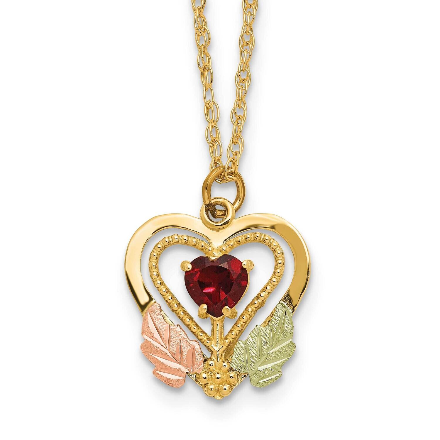 12K Accents Black Hills Gold Garnet Heart 18 Inch Necklace 10k Gold 10BH731-18, MPN: 10BH731-18,