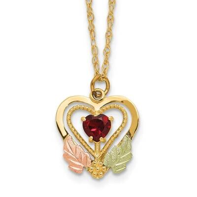 12K Accents Black Hills Gold Garnet Heart 18 Inch Necklace 10k Gold 10BH731-18, MPN: 10BH731-18,