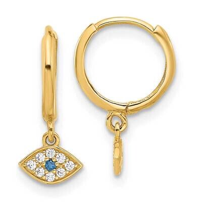 Clear &amp; Blue CZ Dangle Evil Eye Hinged Hoop Earrings 10k Polished Gold 10ER366, MPN: 10ER366,