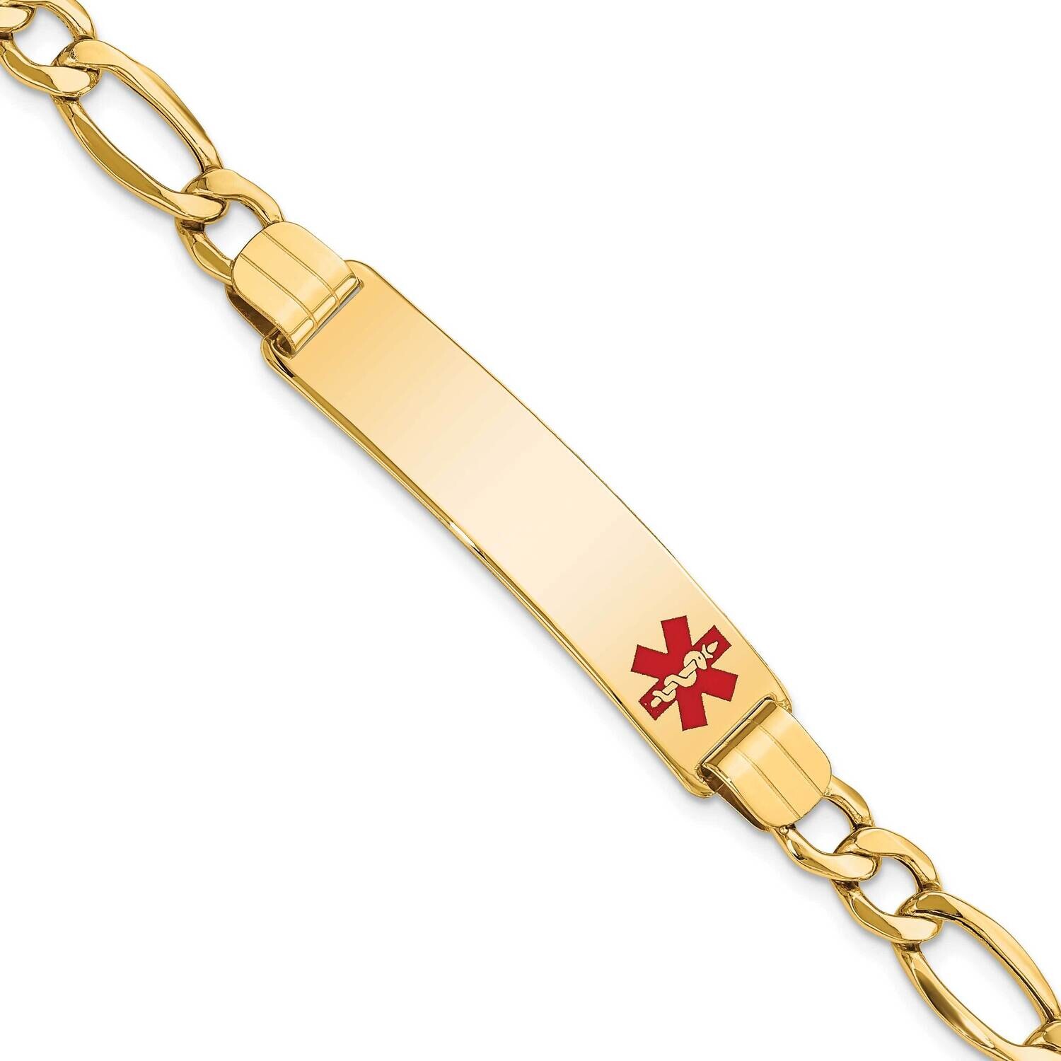 Semi-Solid Medical Polished Red Enamel Figaro Id Bracelet 8 Inch 10k Gold 10XM577FR-8, MPN: 10XM577…