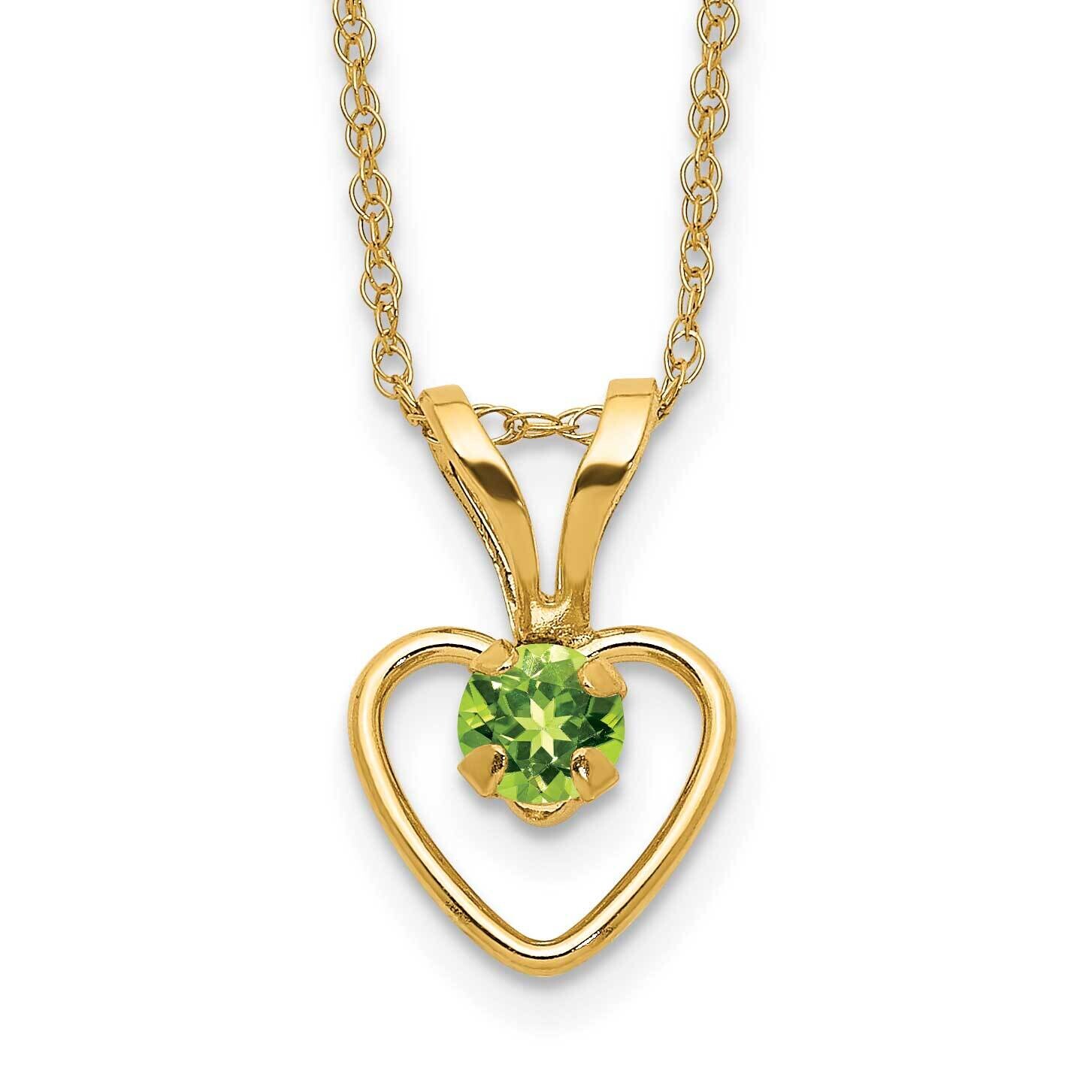Madi K 3mm Peridot Heart Birthstone Necklace 10k Gold 10GK410-15