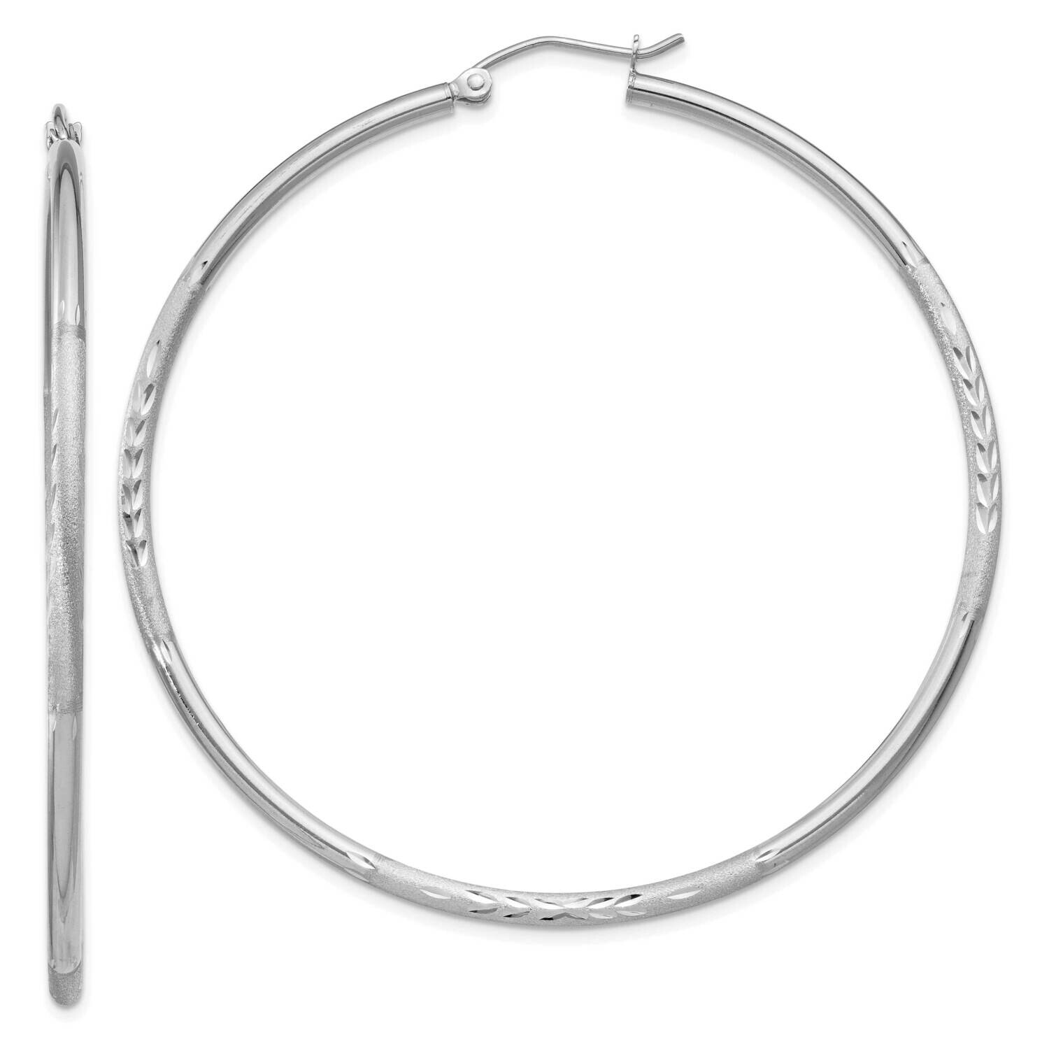 Satin Diamond-Cut 2mm Round Hoop Earrings 10k White Gold 10TC204, MPN: 10TC204,