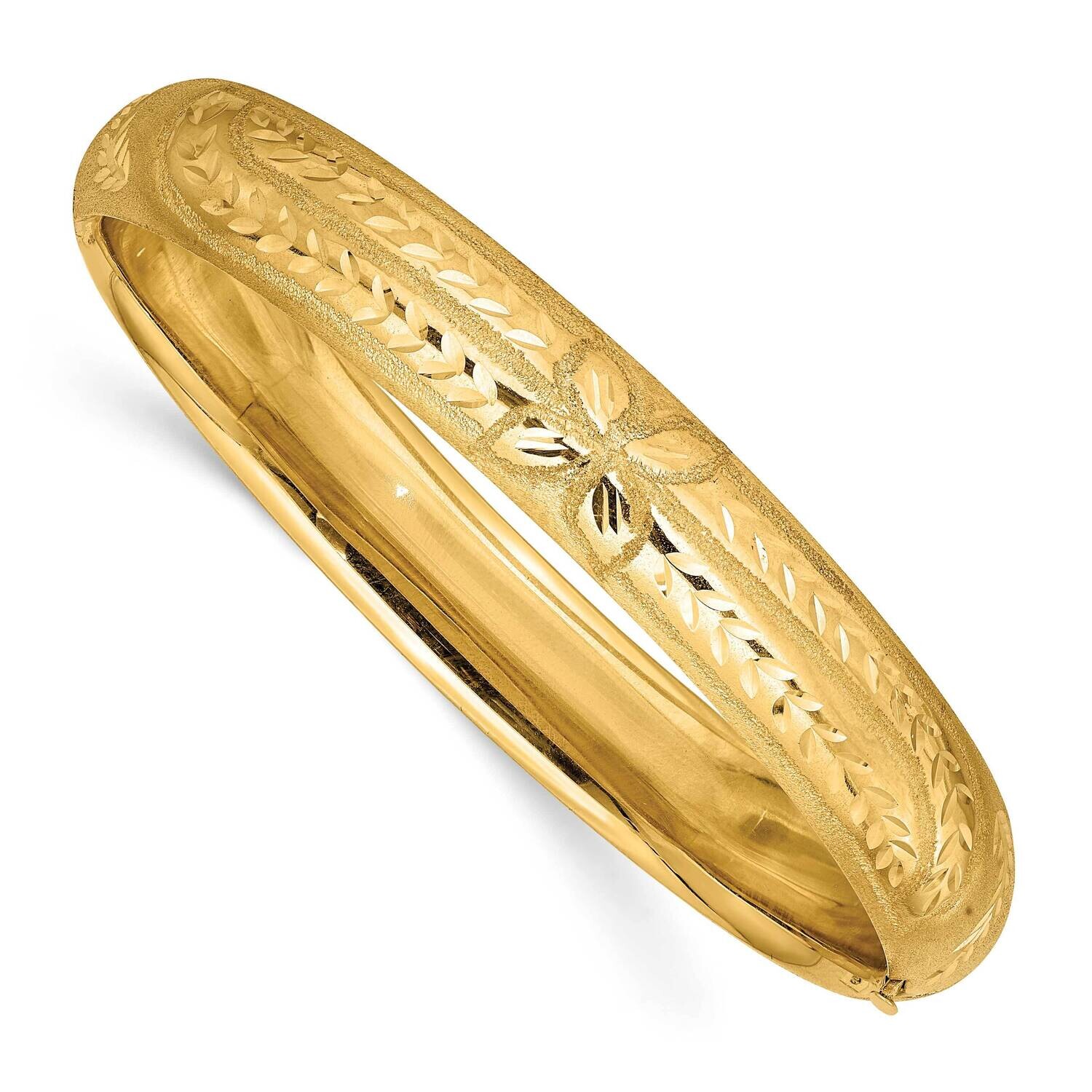 7/16 Florentine Engraved Hinged Bangle Bracelet 7 Inch 10k Gold 10FE7/16