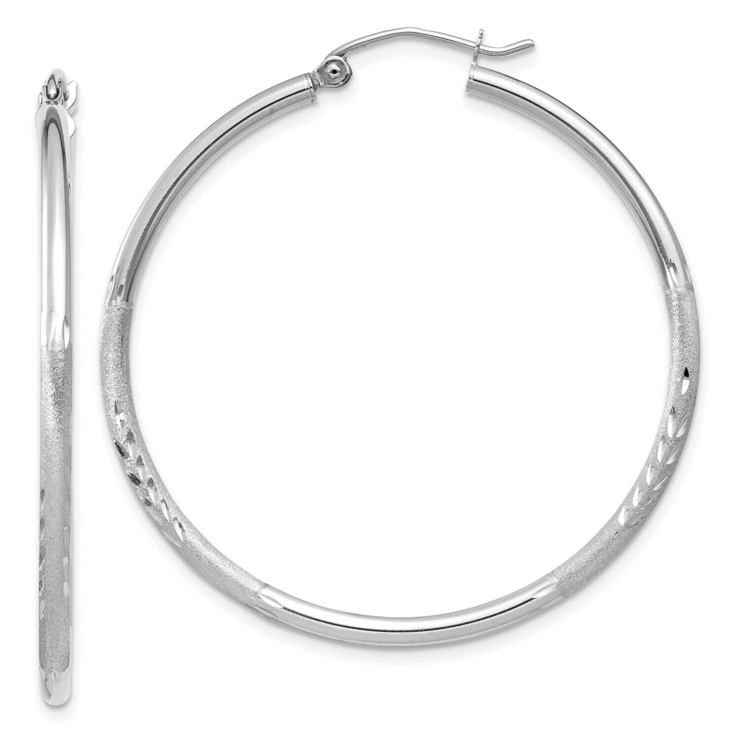 Satin Diamond-Cut 2mm Round Hoop Earrings 10k White Gold 10TC201, MPN: 10TC201,